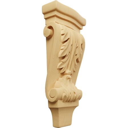 Ekena Millwork 4 3/4"W x 1 3/4"D x 10"H Small Acanthus Pilaster Wood Corbel, Alder CORW05X02X10PAAL